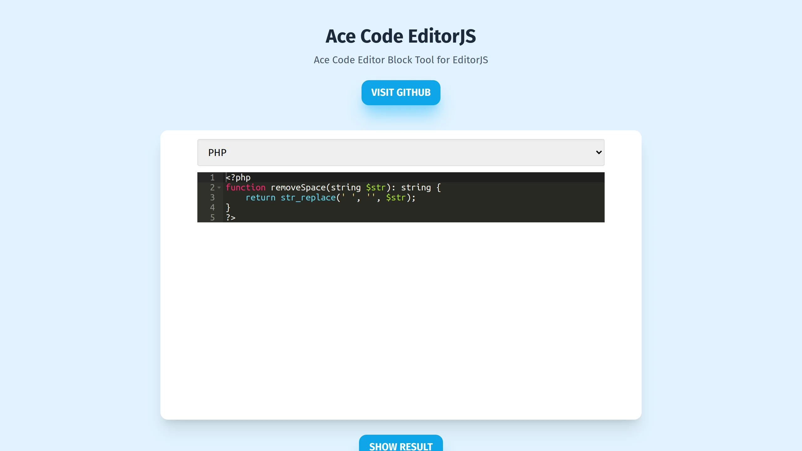 Ace Code EditorJS