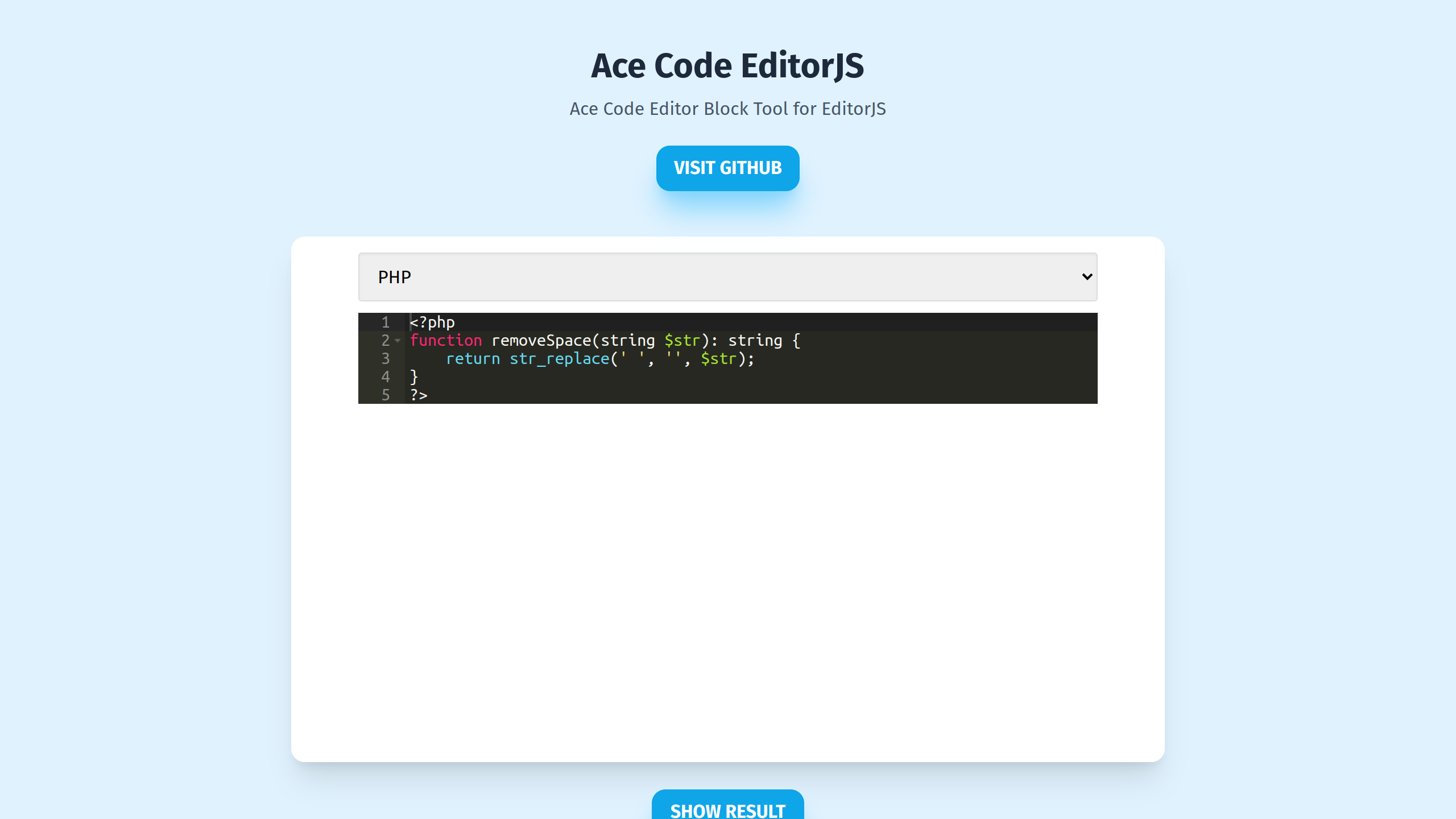 Ace Code EditorJS